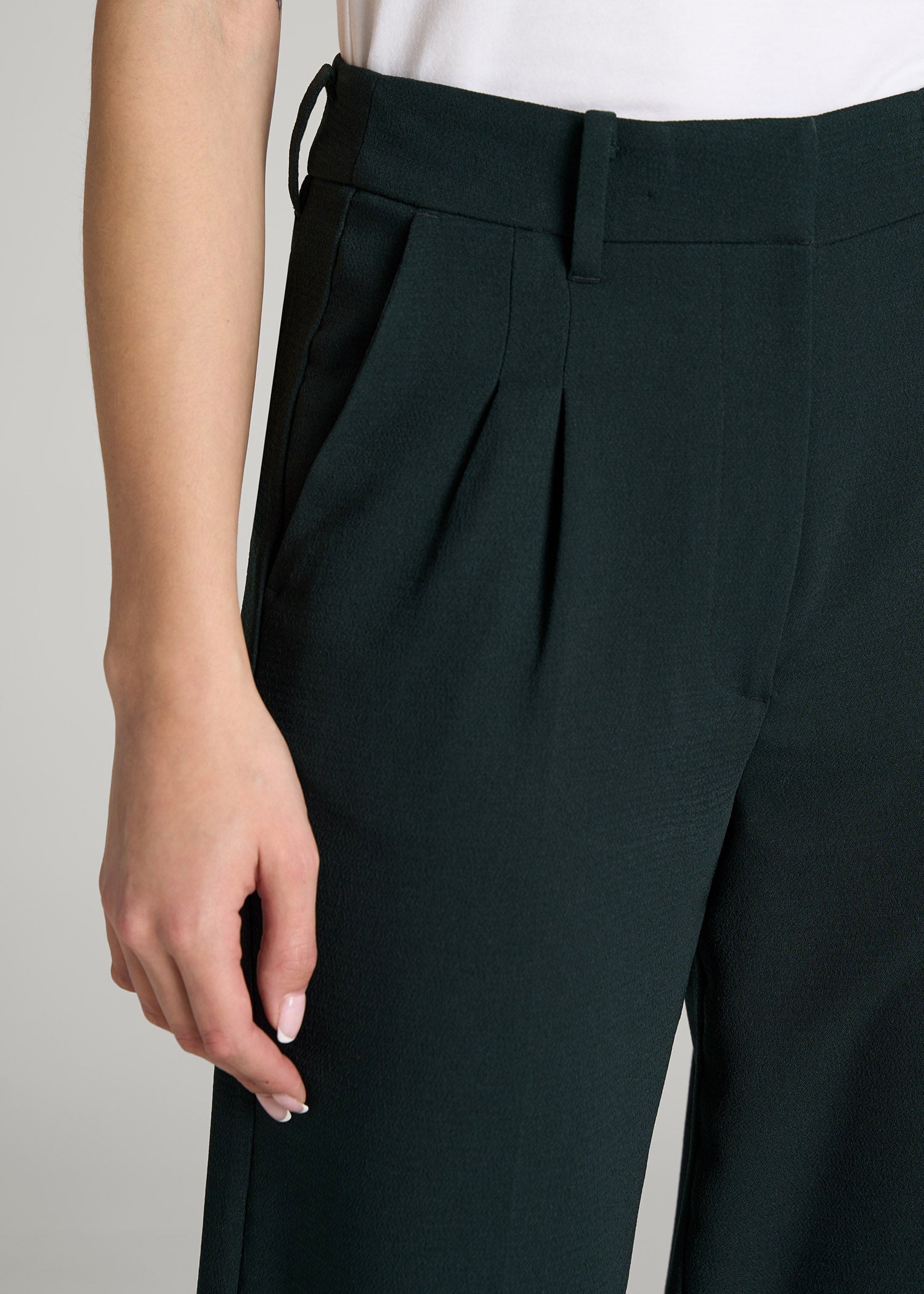 Pleated WIDE Leg Dress Pants for Tall Women in Midnight Green