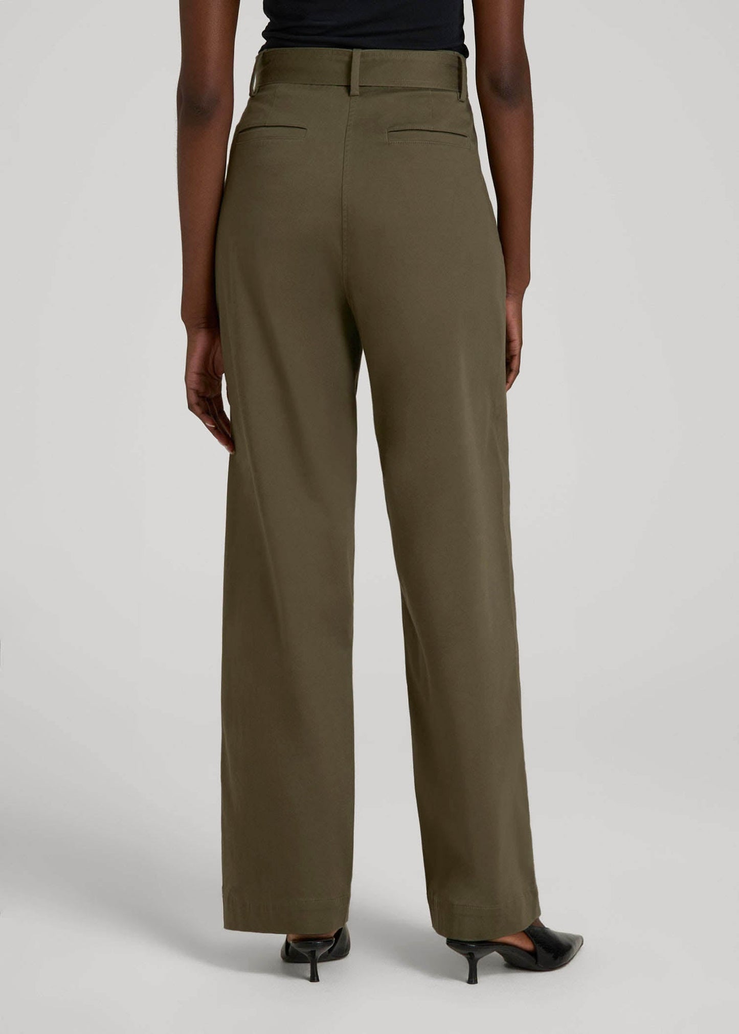 Pleated Wide Leg Chino With Belt for Tall Women in Forest Night