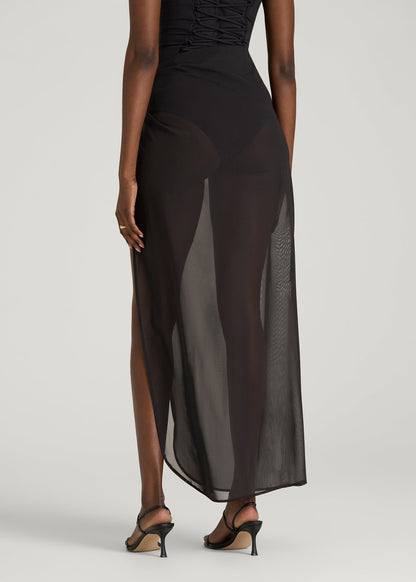 Power Mesh Long Sarong for Tall Women in Deep Black