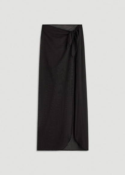 Power Mesh Long Sarong for Tall Women in Deep Black