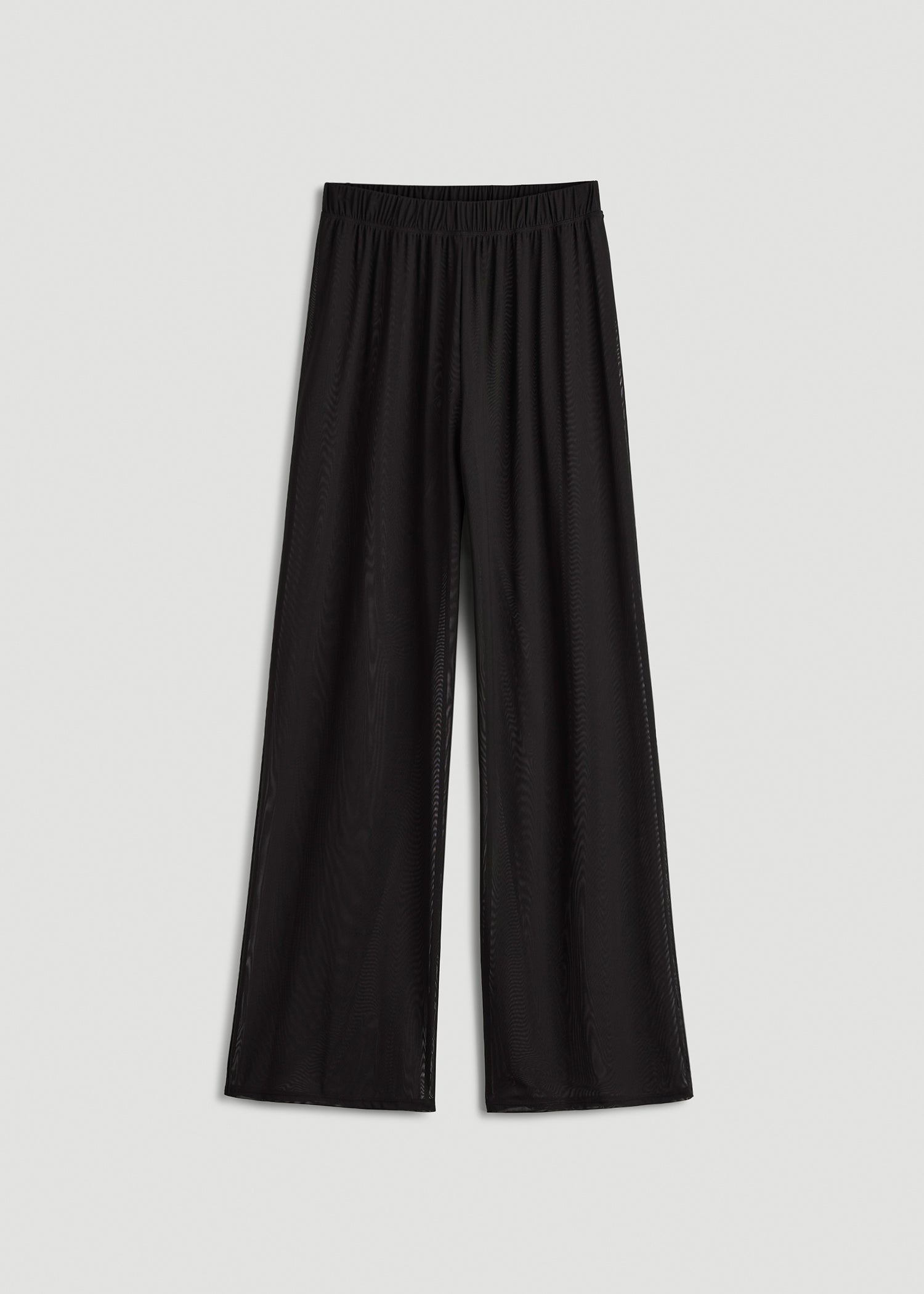 Power Mesh Wide-Leg Pants for Tall Women in Deep Black