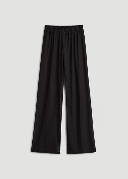 Power Mesh Wide-Leg Pants for Tall Women in Deep Black
