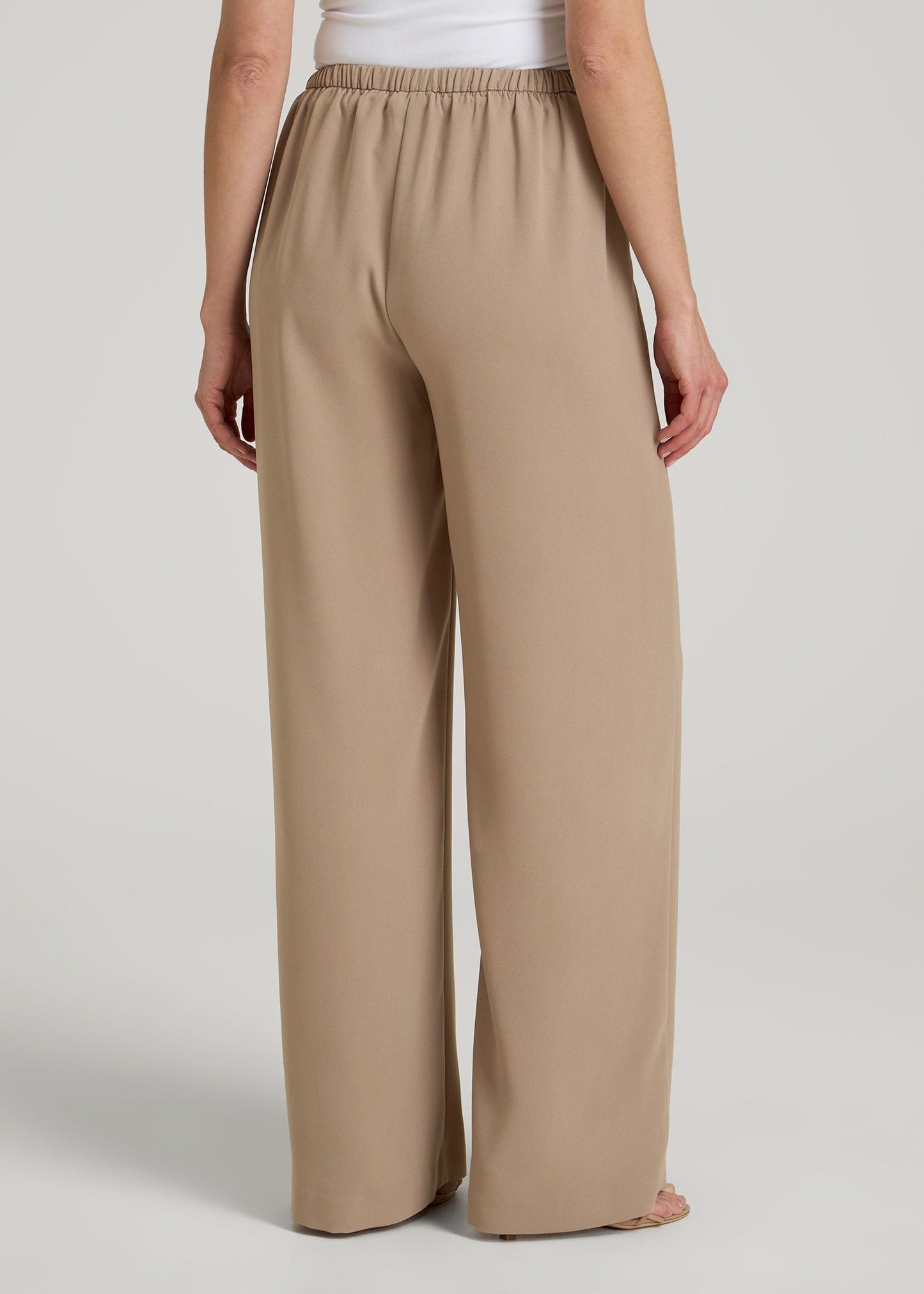 Pull-On Crepe Ultra Wide Pants for Tall Women in Dark Sand