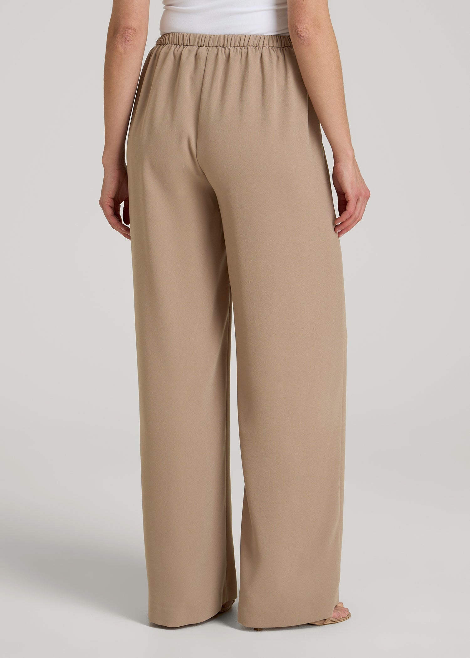 Pull-On Crepe Ultra Wide Pants for Tall Women in Dark Sand