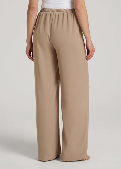 Pull-On Crepe Ultra Wide Pants for Tall Women in Dark Sand