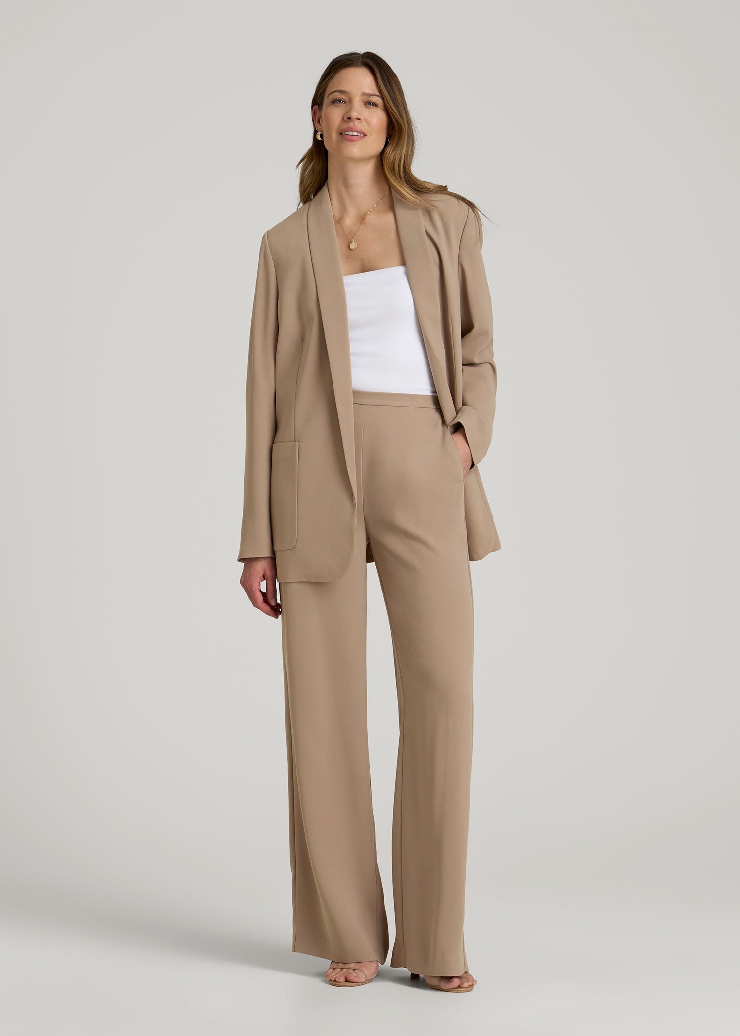 Pull-On Crepe Ultra Wide Pants for Tall Women in Dark Sand