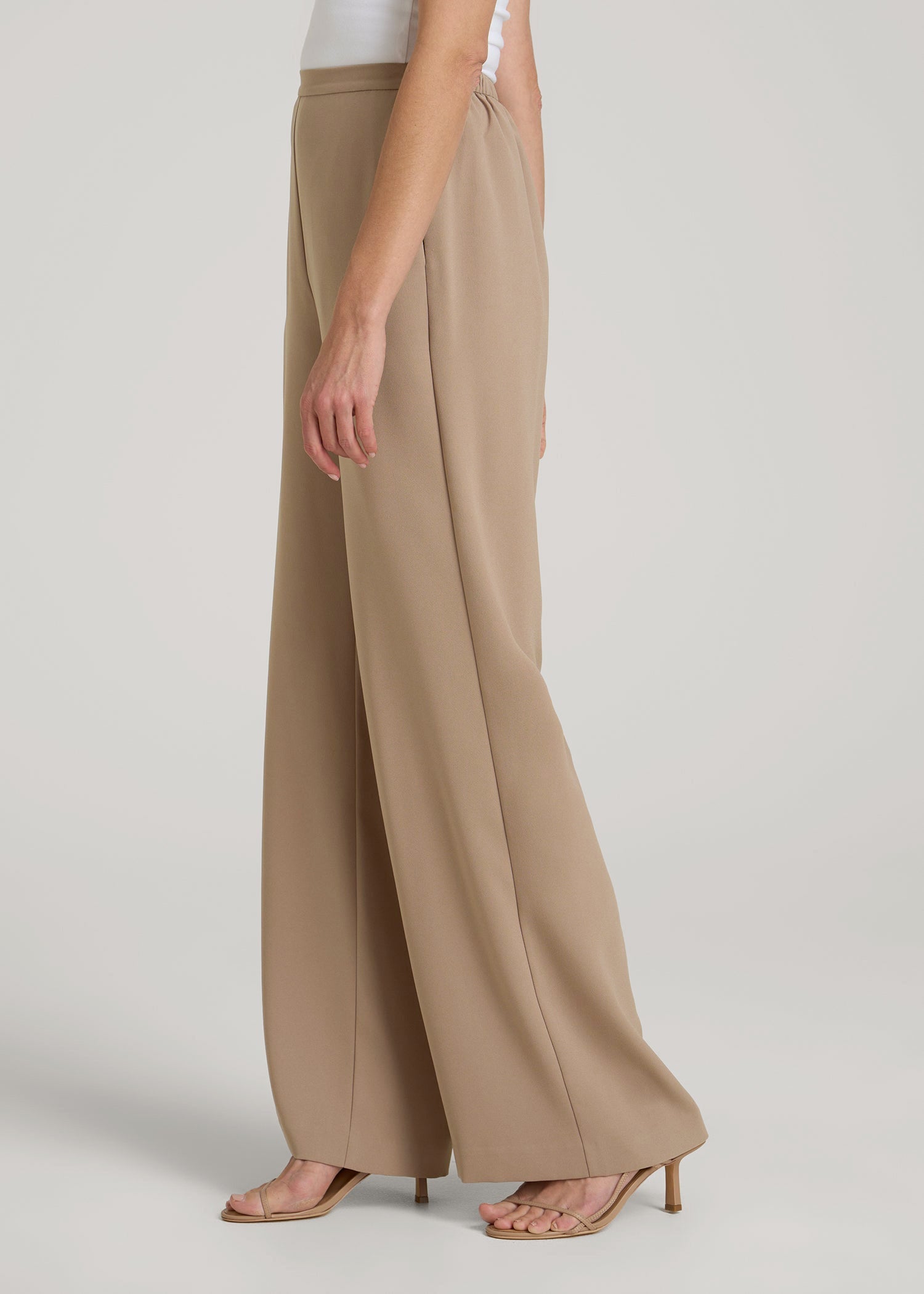 Pull-On Crepe Ultra Wide Pants for Tall Women in Dark Sand