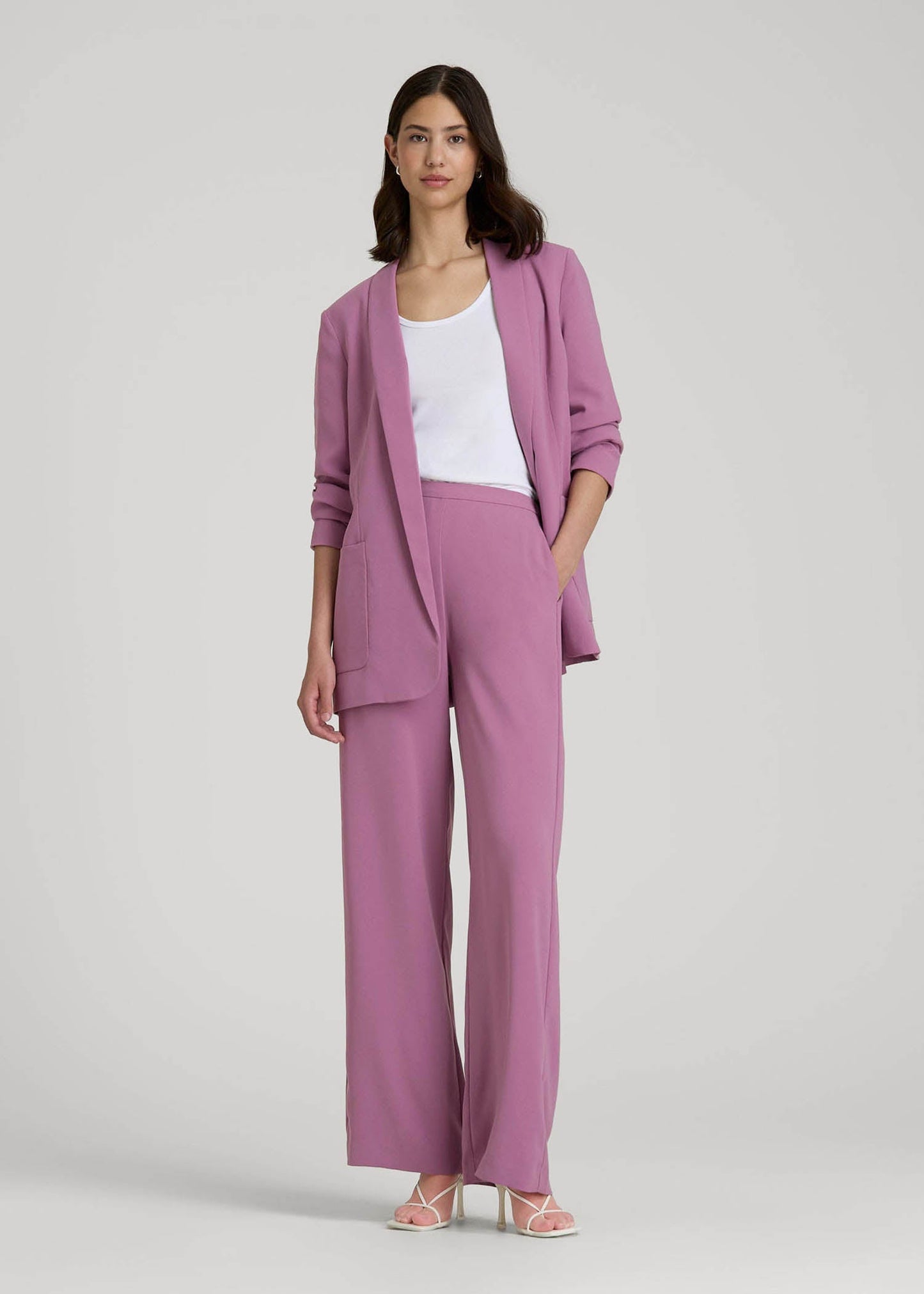 Pull-On Crepe Ultra Wide Pants for Tall Women in Argyle Purple