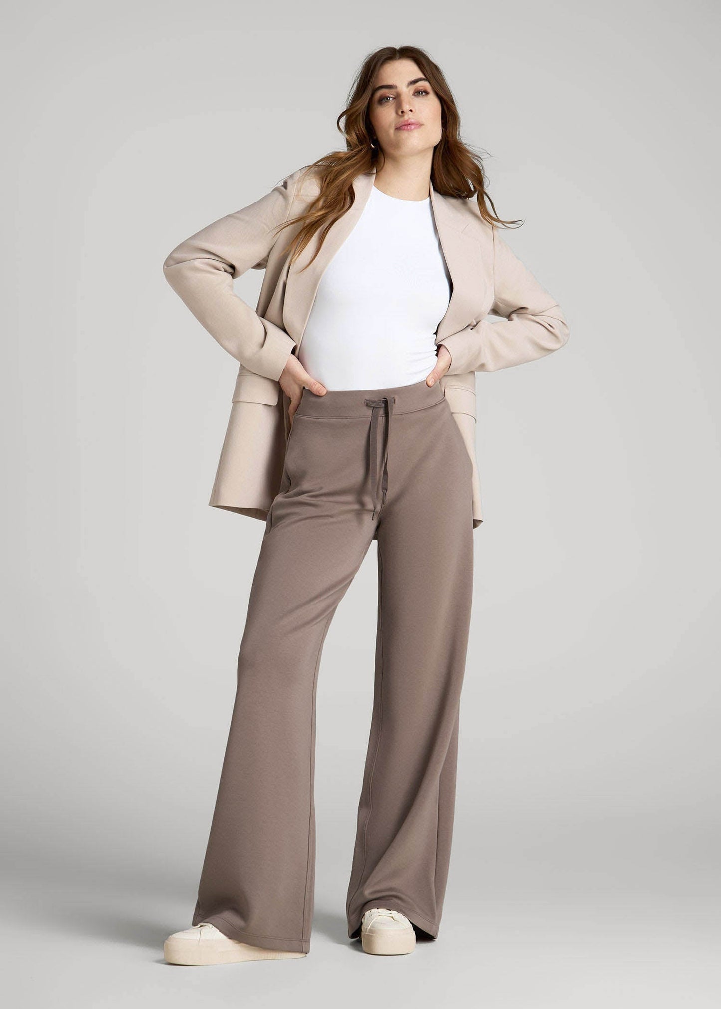 Pull-On Tie Waist Wide Leg Pants for Tall Women in Portobello