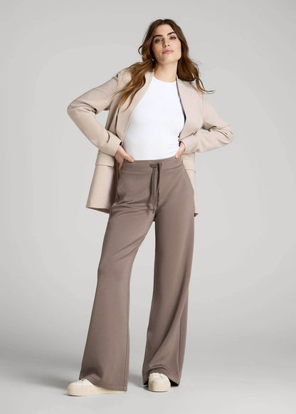 Pull-On Tie Waist Wide Leg Pants for Tall Women in Portobello