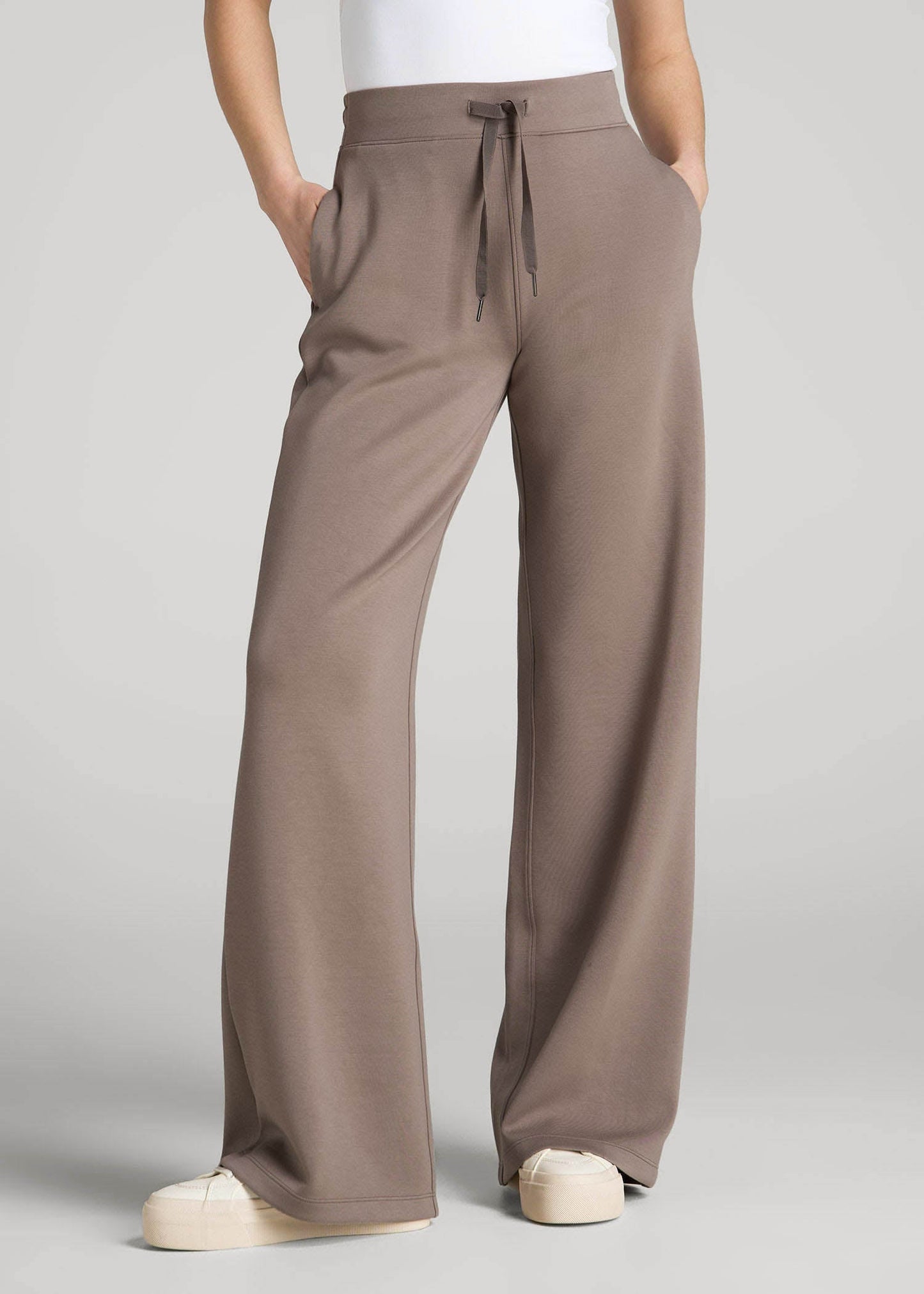 Pull-On Tie Waist Wide Leg Pants for Tall Women in Portobello