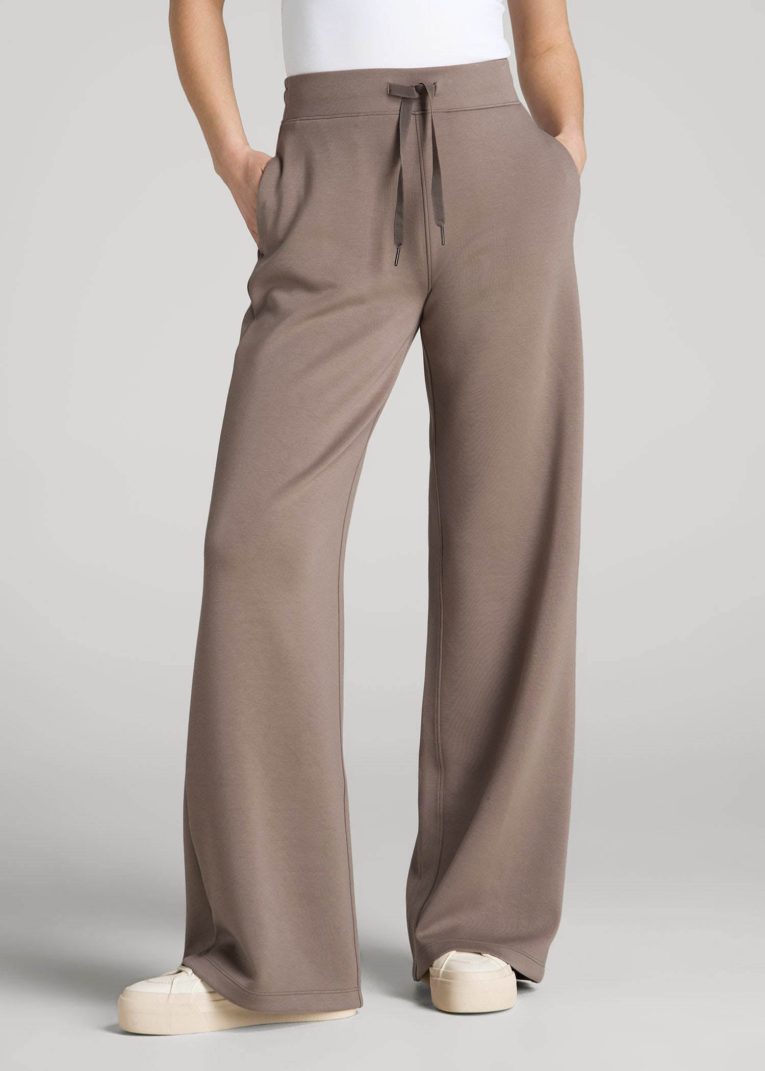 Pull-On Tie Waist Wide Leg Pants for Tall Women in Portobello