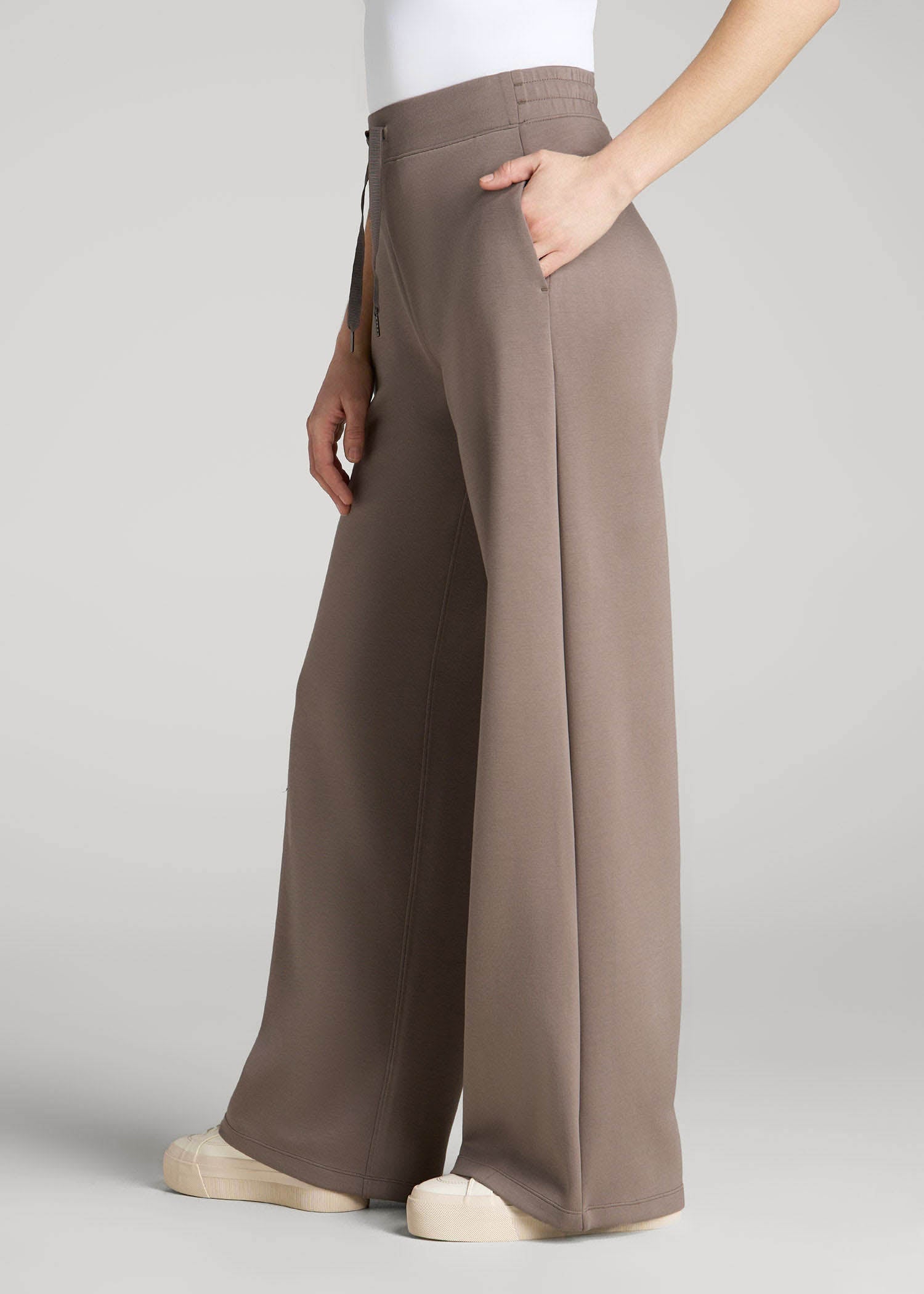 Pull-On Tie Waist Wide Leg Pants for Tall Women in Portobello