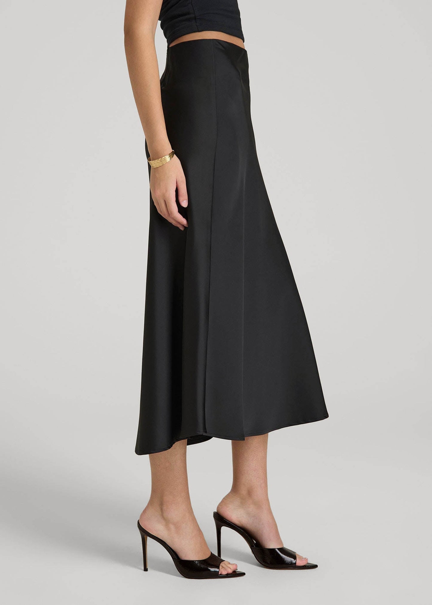 Pull-On Satin Midi Skirt for Tall Women in Black