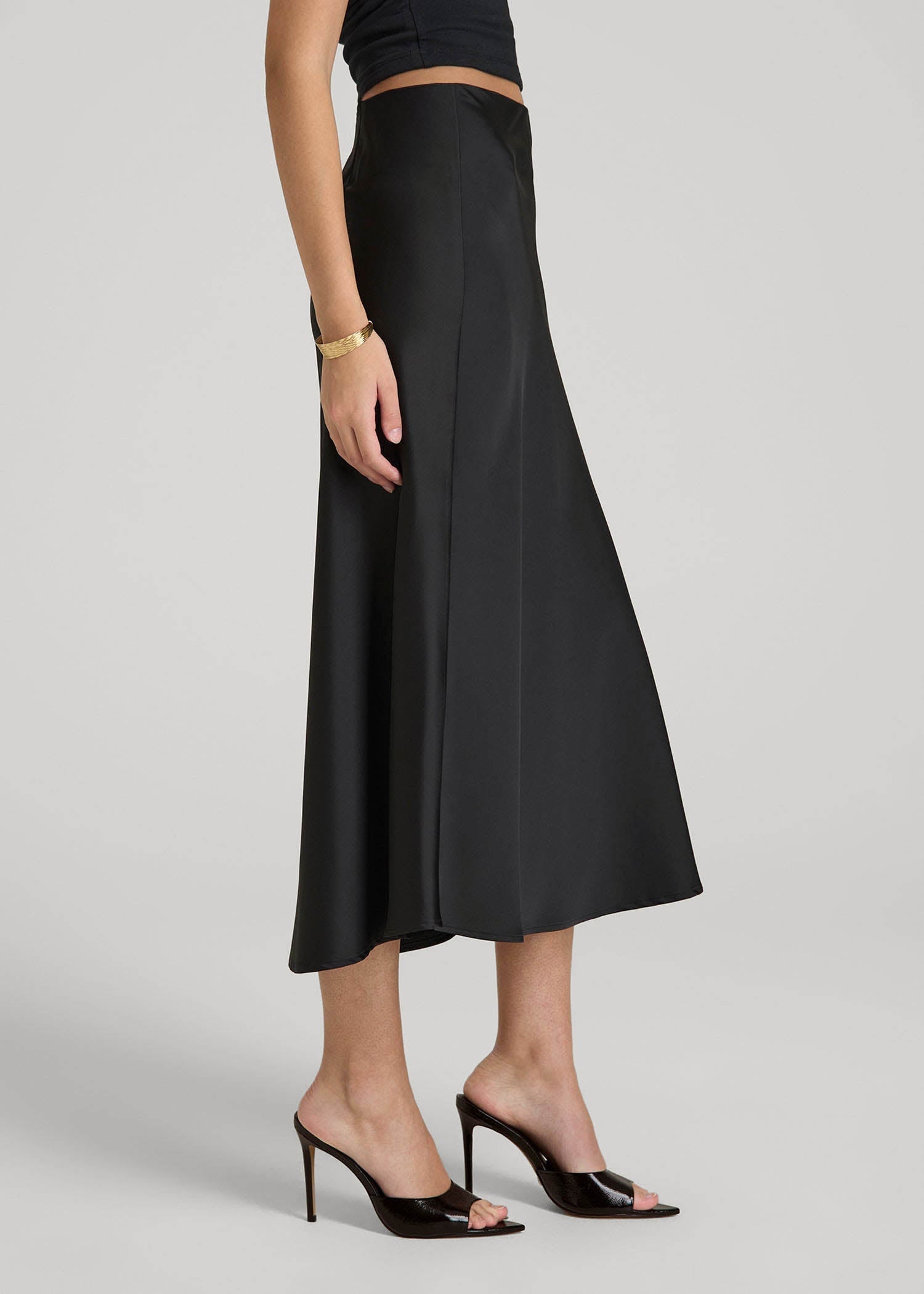 Pull-On Satin Midi Skirt for Tall Women in Black