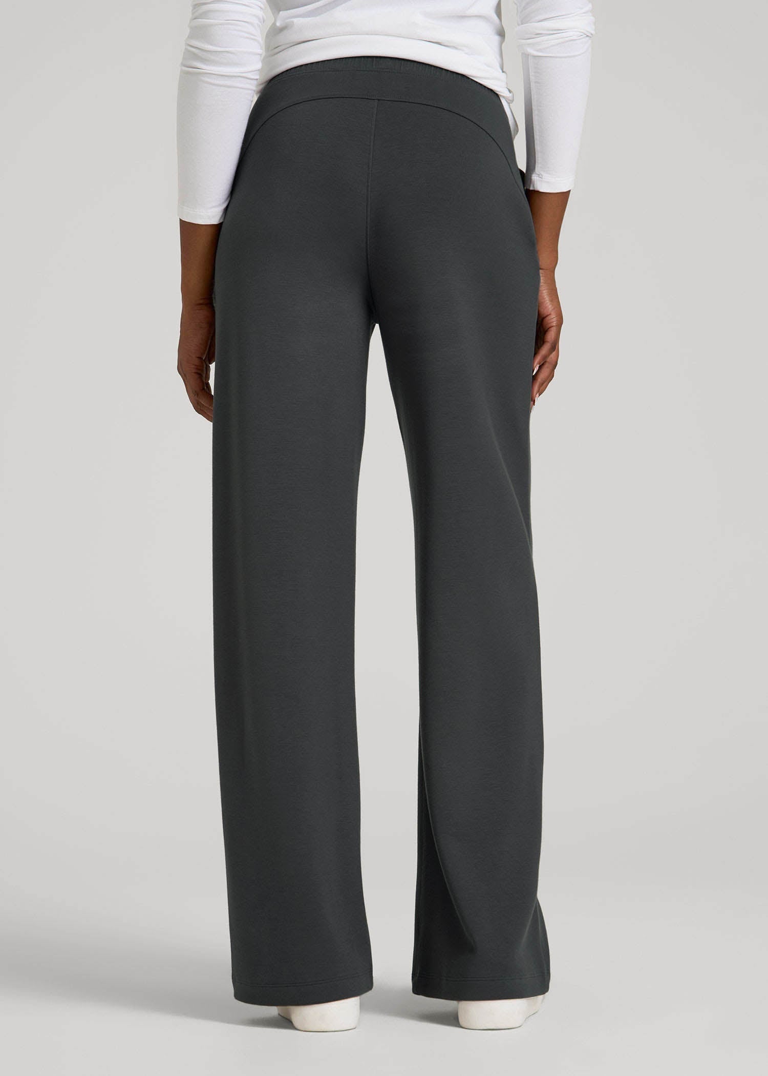 Pull-On Tie Waist Wide Leg Pants for Tall Women in Iron Grey