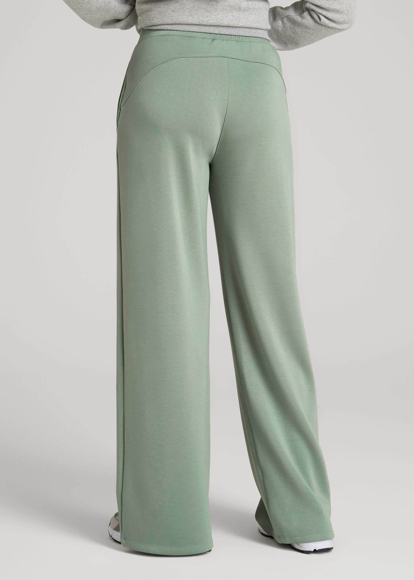 Pull-On Tie Waist Wide Leg Pants for Tall Women in Seagrass