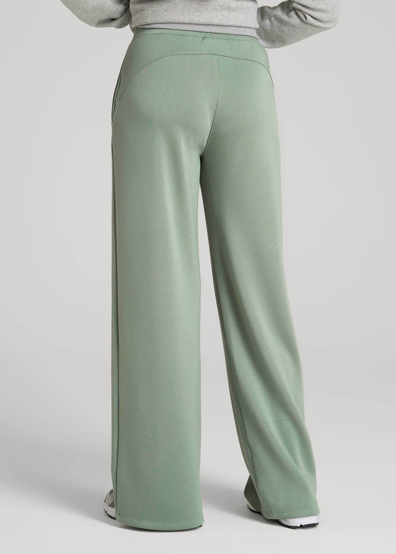 Pull-On Tie Waist Wide Leg Pants for Tall Women in Seagrass