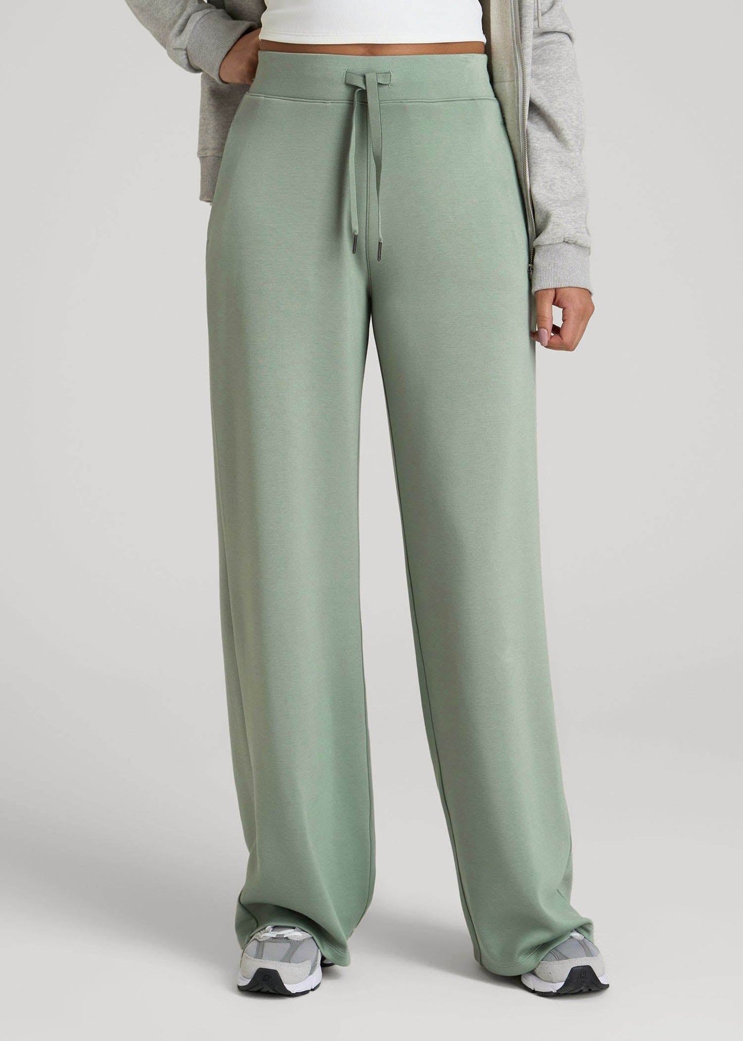 Pull-On Tie Waist Wide Leg Pants for Tall Women in Seagrass