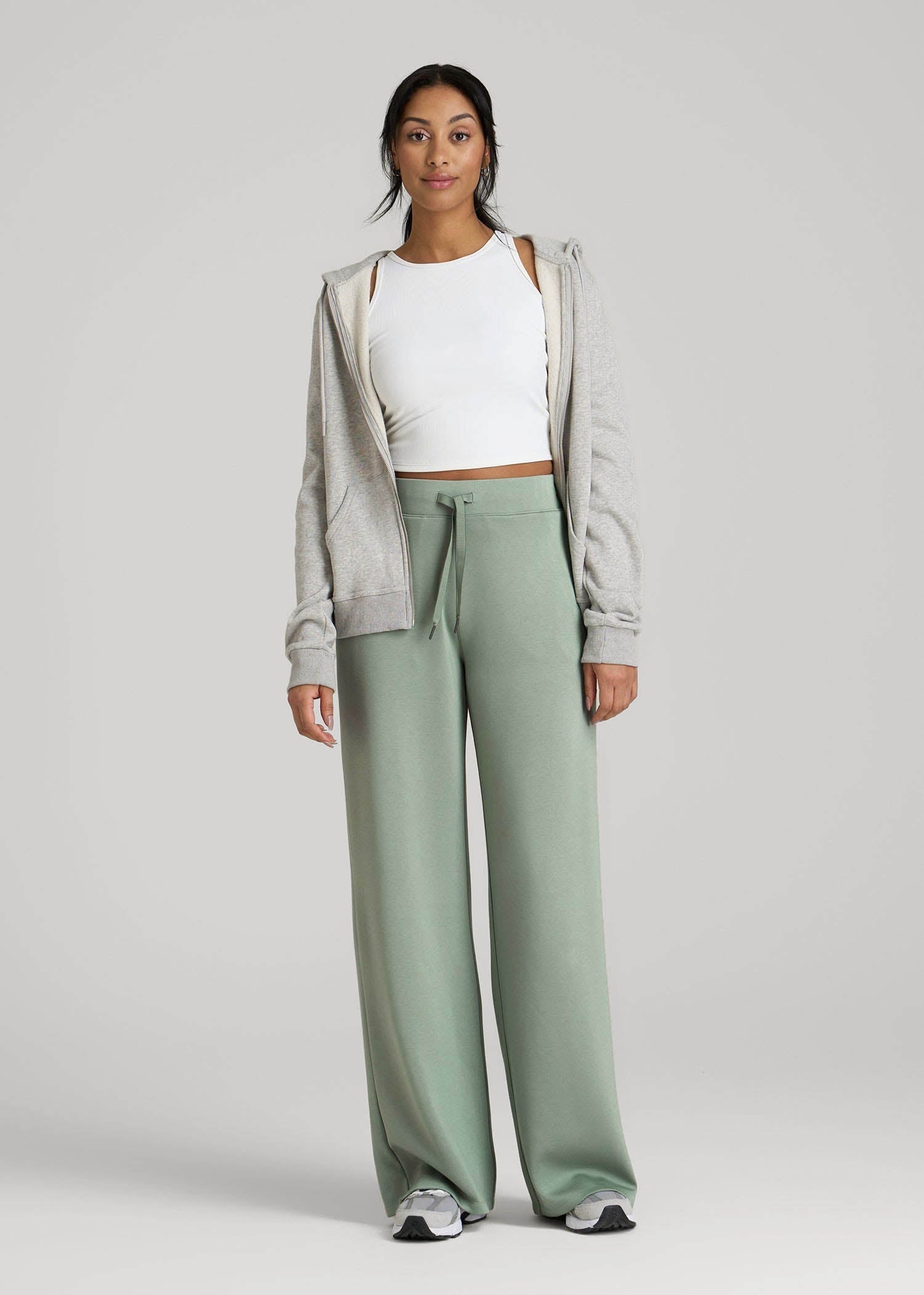 Pull-On Tie Waist Wide Leg Pants for Tall Women in Seagrass