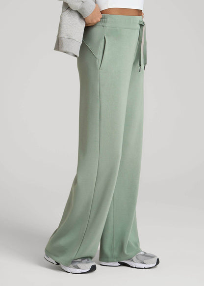 Pull-On Tie Waist Wide Leg Pants for Tall Women in Seagrass