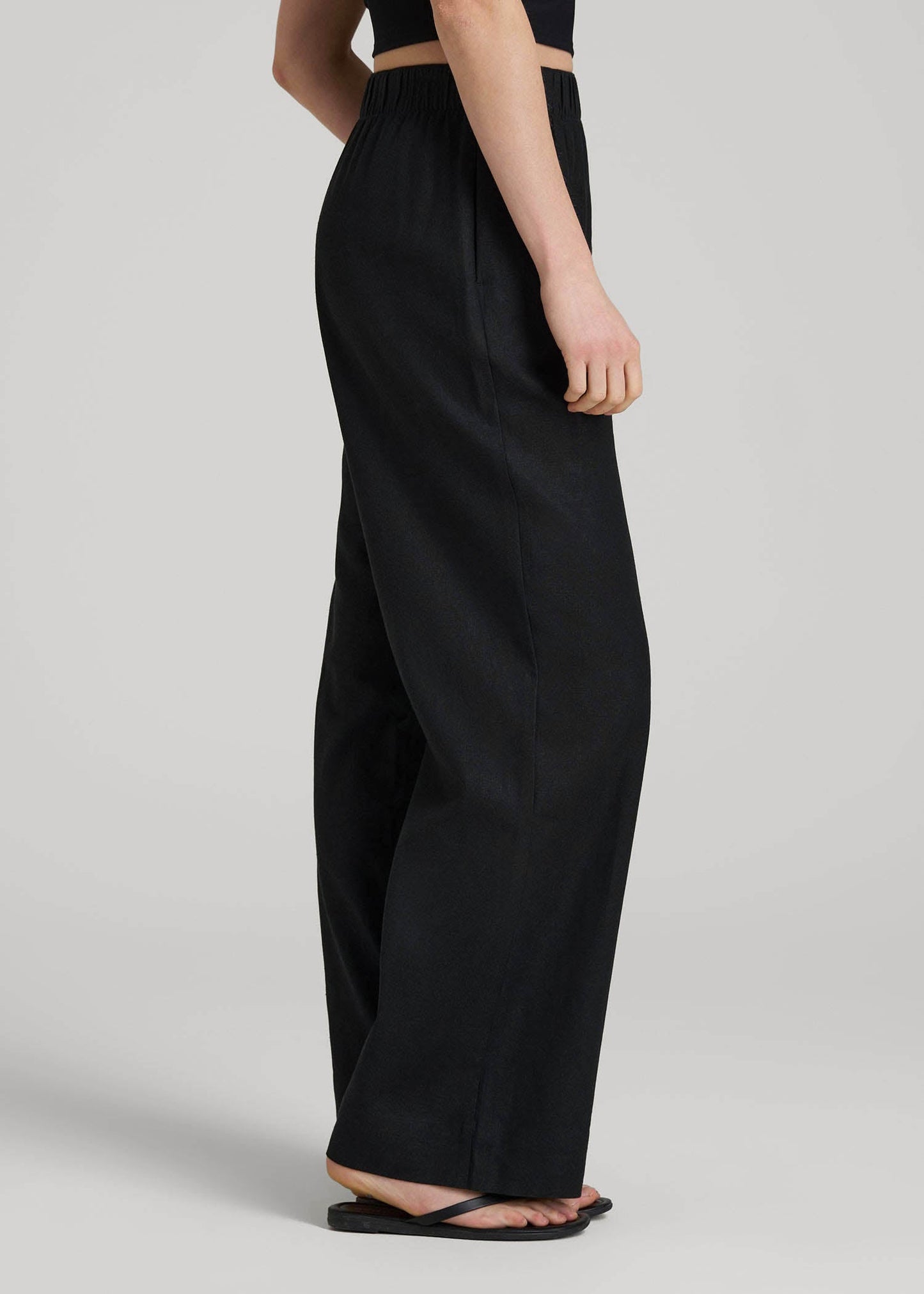 Pull On Wide Leg Linen Pants for Tall Women in Black