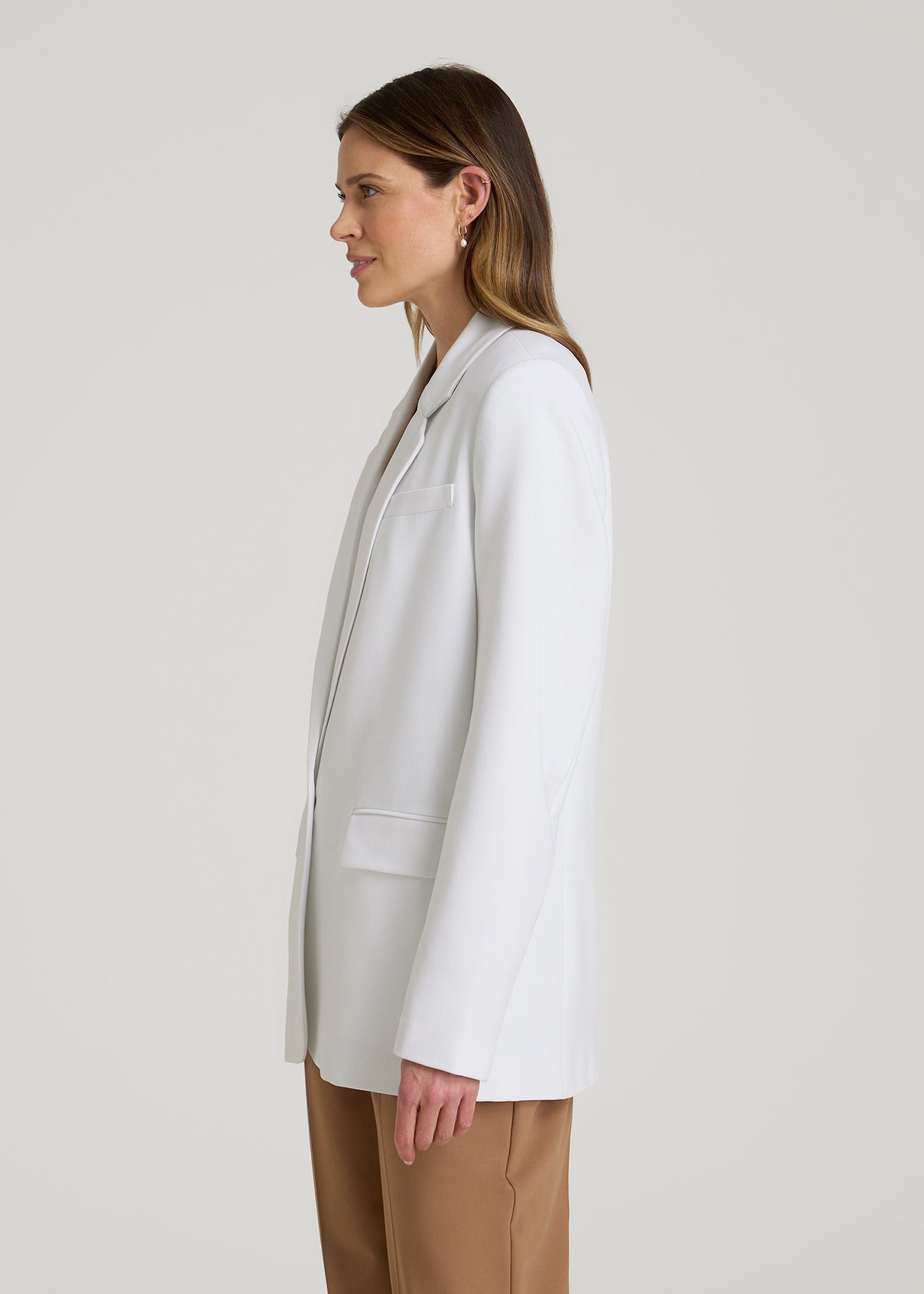 Boyfriend Fit Single-Button Blazer for Tall Women in Optic White