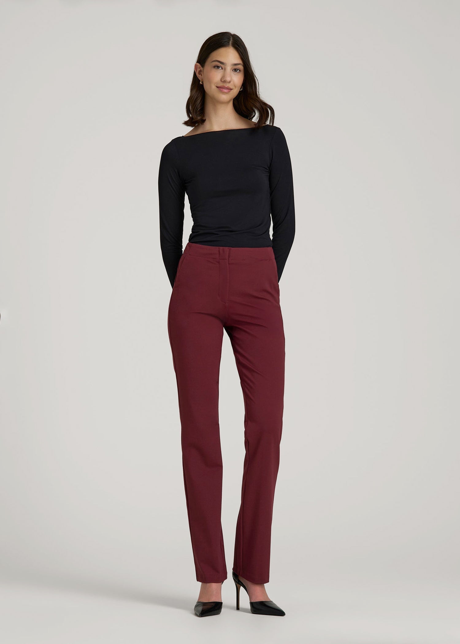 Freedom Flex Slim Straight Leg Dress Pants for Tall Women in Tawny Port