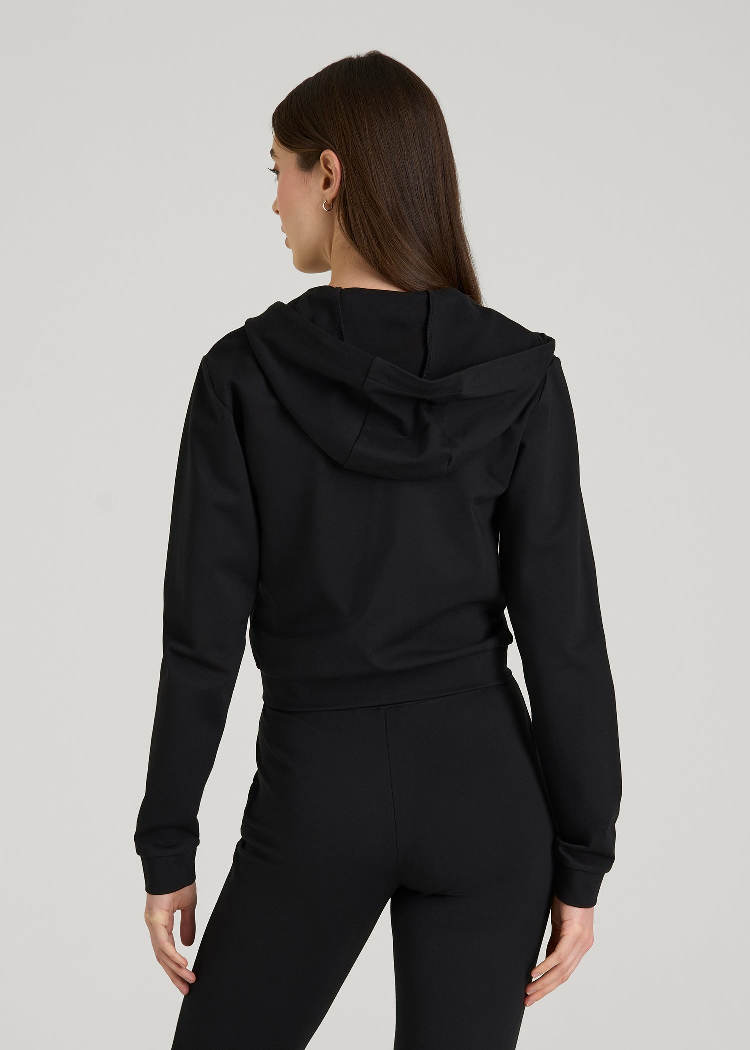 Flex Ponte Cropped Hoodie for Tall Women in Black