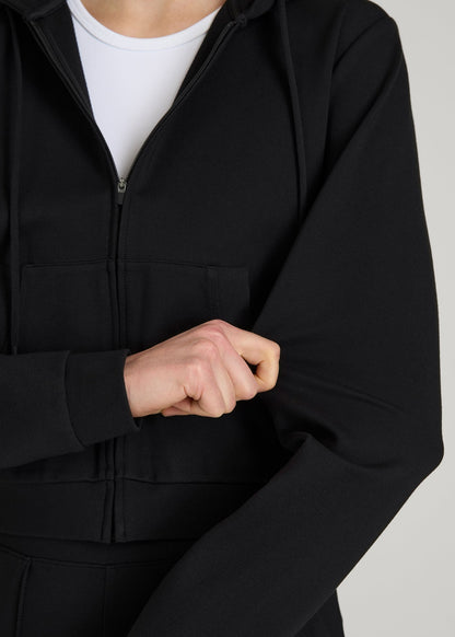 Flex Ponte Cropped Hoodie for Tall Women in Black