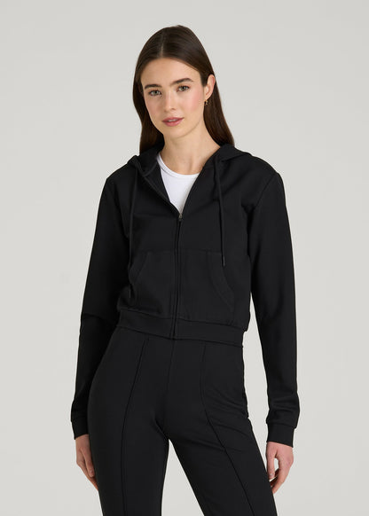 Flex Ponte Cropped Hoodie for Tall Women in Black