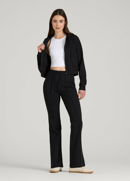 Flex Ponte Cropped Hoodie for Tall Women in Black