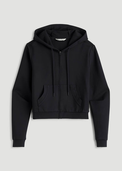 Flex Ponte Cropped Hoodie for Tall Women in Black