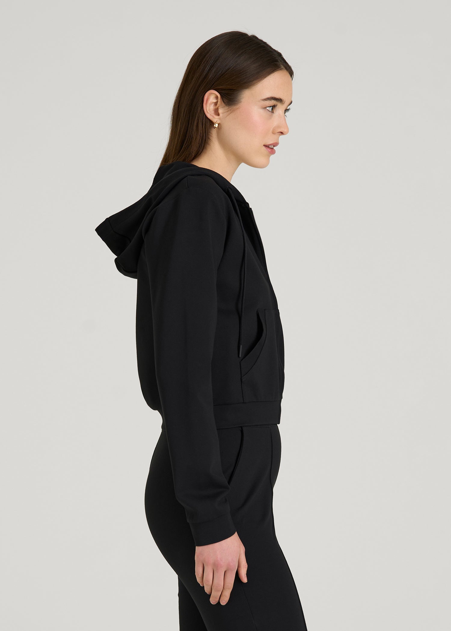 Flex Ponte Cropped Hoodie for Tall Women in Black