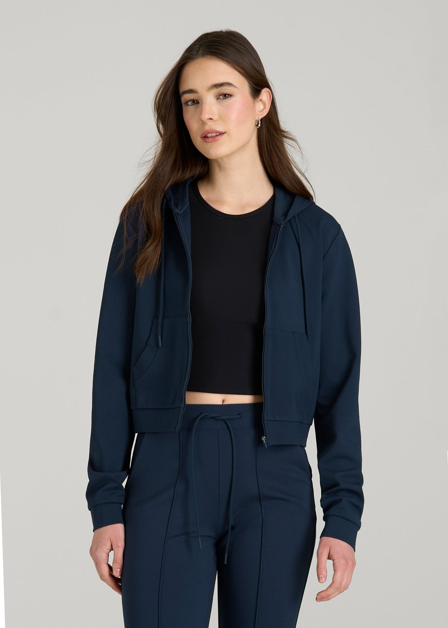 Flex Ponte Cropped Hoodie for Tall Women in Navy