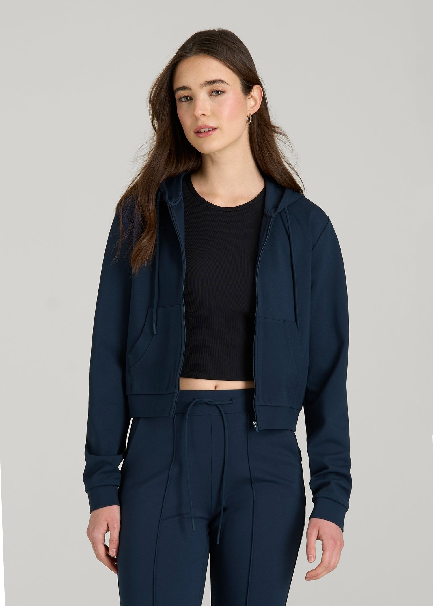 Flex Ponte Cropped Hoodie for Tall Women in Navy