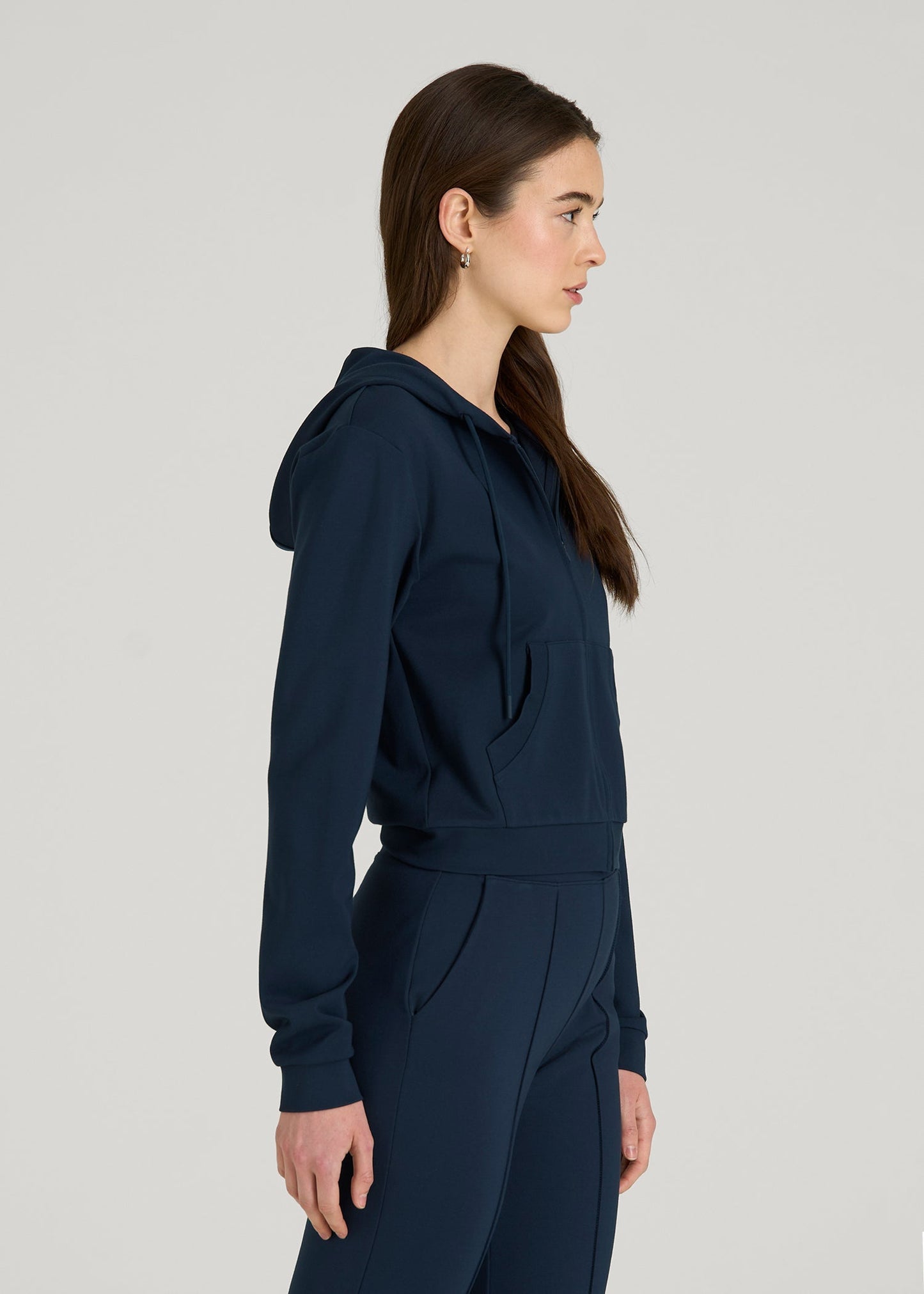 Flex Ponte Cropped Hoodie for Tall Women in Navy