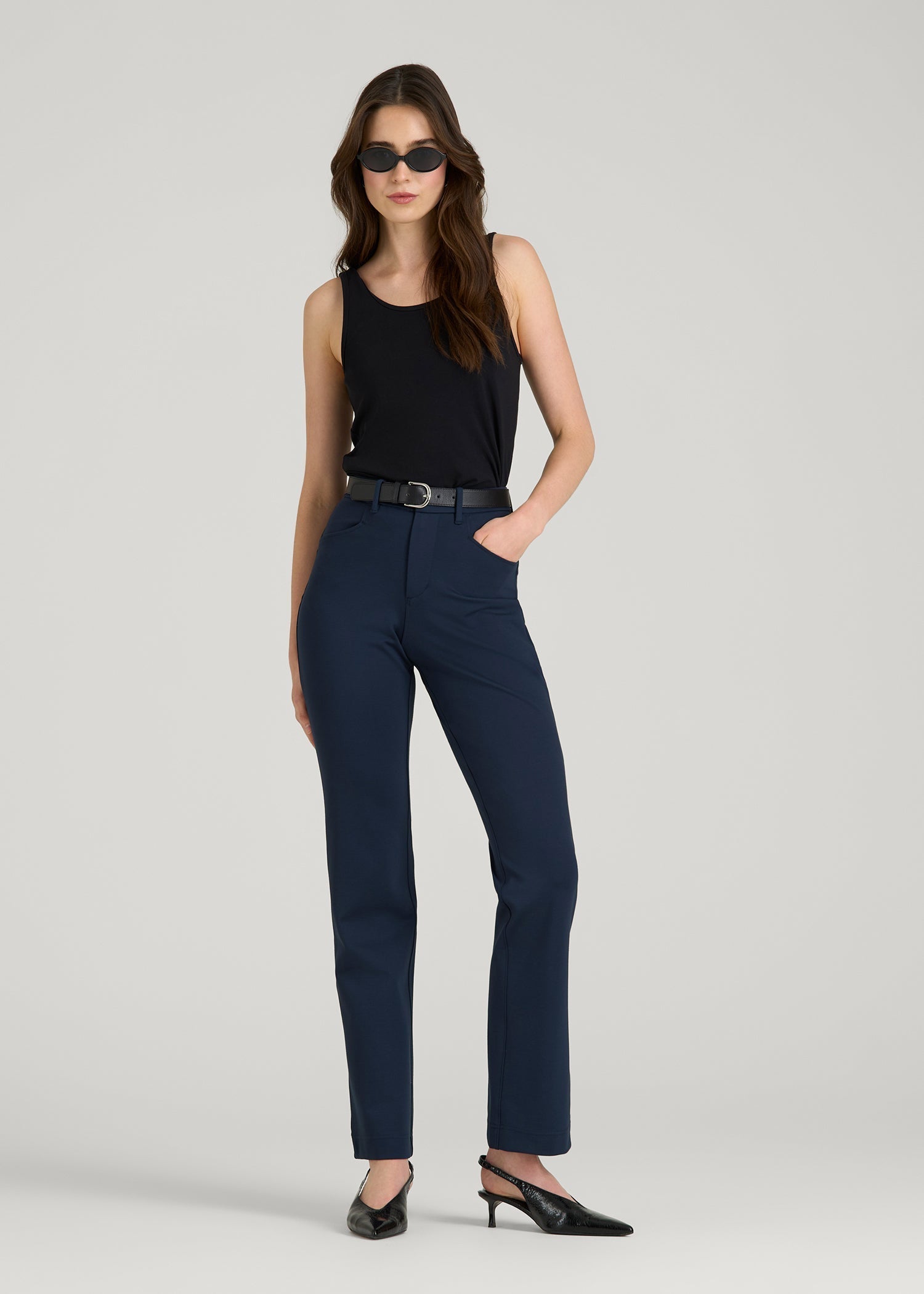 Flex Ponte Straight Leg Pants for Tall Women in Navy