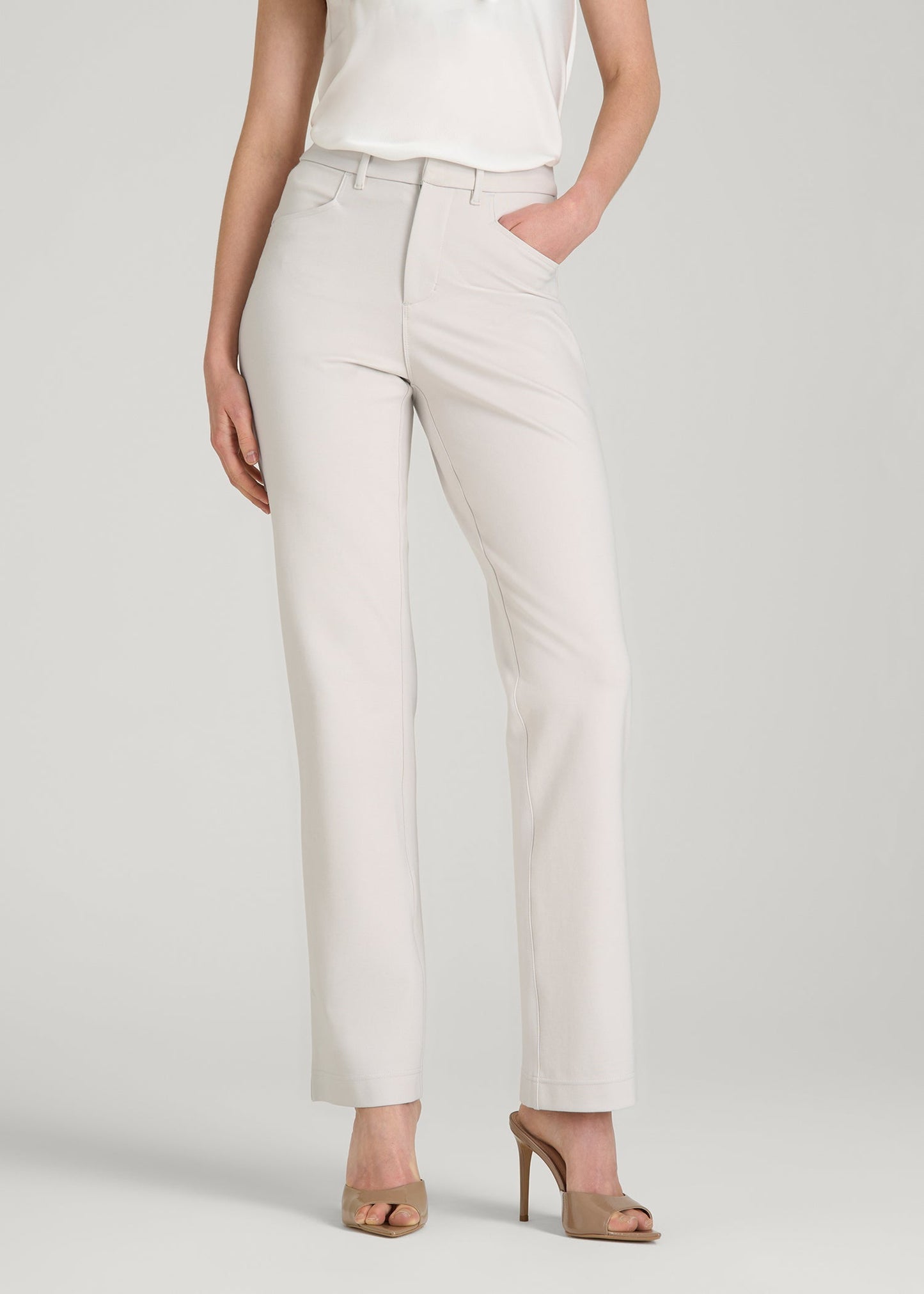 Flex Ponte Straight Leg Pants for Tall Women in White Sand