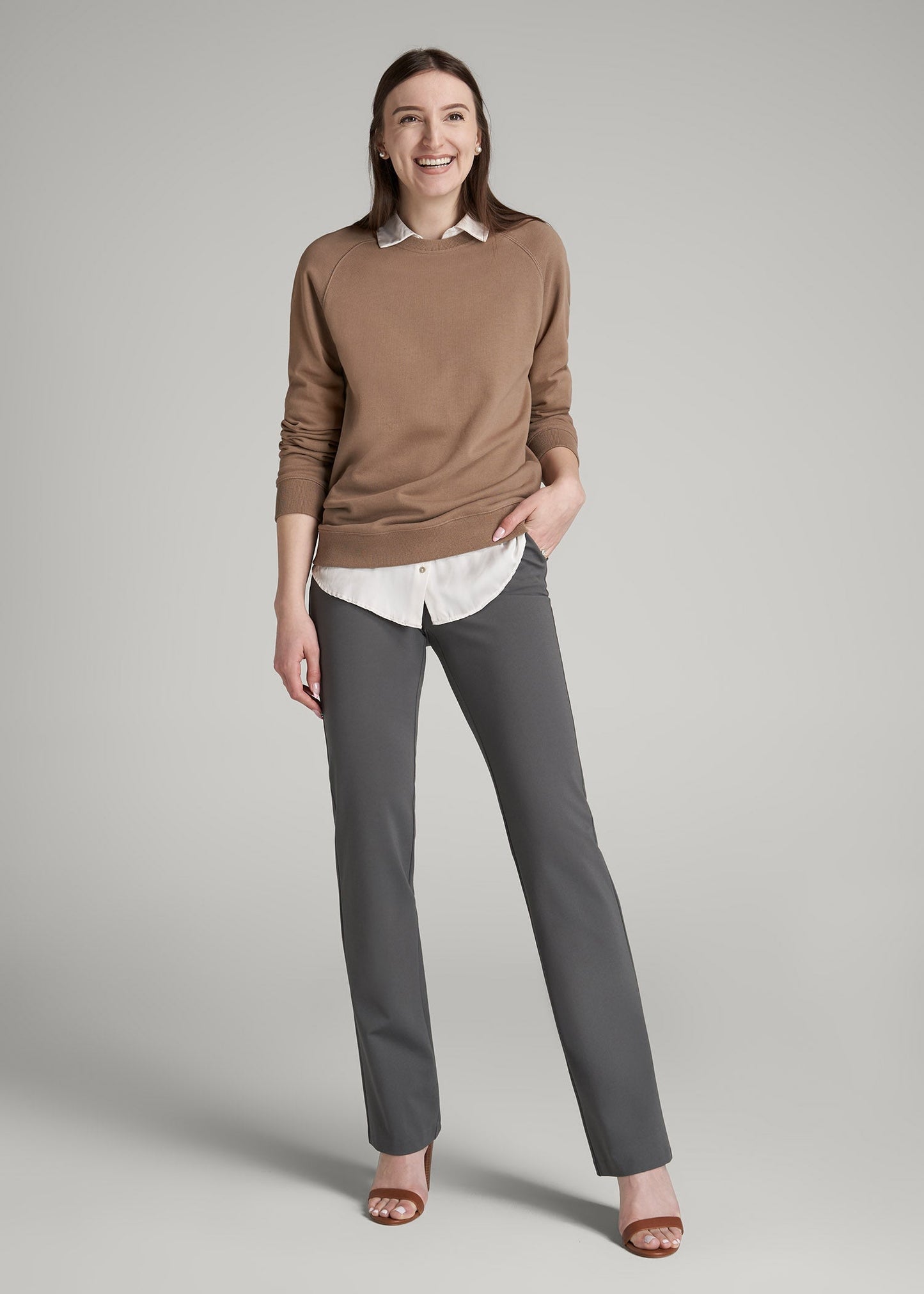 Freedom Flex Slim Straight Leg Dress Pants for Tall Women in Slate