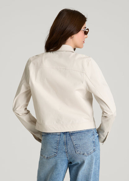 Stretch Commuter Military Cropped Cargo Jacket for Tall Women in White Sand