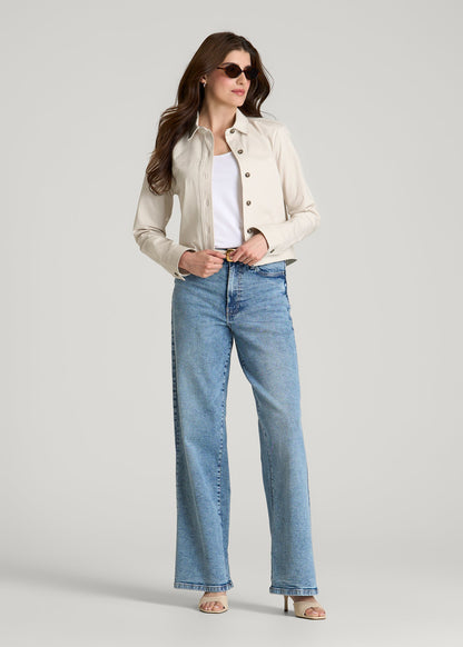 Stretch Commuter Military Cropped Cargo Jacket for Tall Women in White Sand