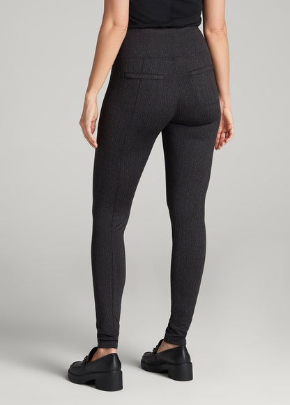 Textured Back-Pocket Leggings for Tall Women in Black Charcoal Jacquard