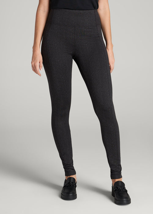 Textured Back-Pocket Leggings for Tall Women in Black Charcoal Jacquard