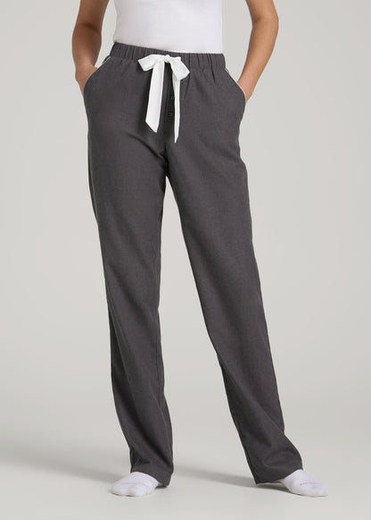 Open-Bottom Flannel Pajama Pants for Tall Women in Charcoal Flannel