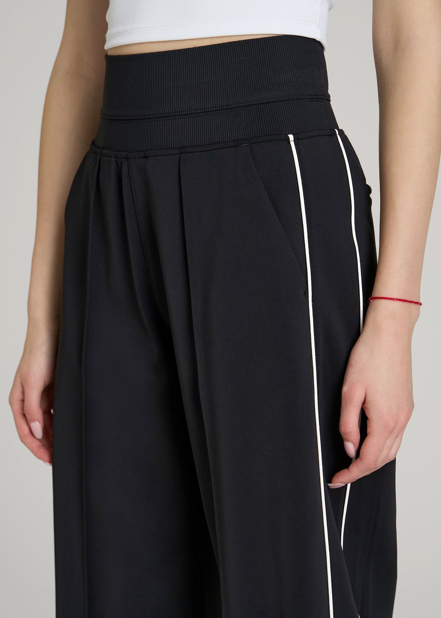 Track Pants with Piping for Tall Women in Black