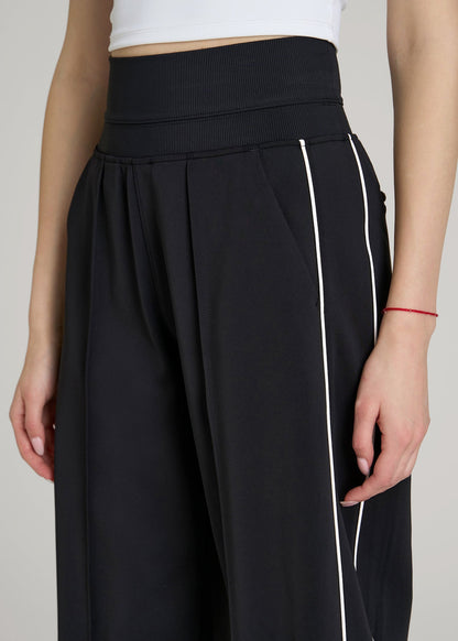 Track Pants with Piping for Tall Women in Black