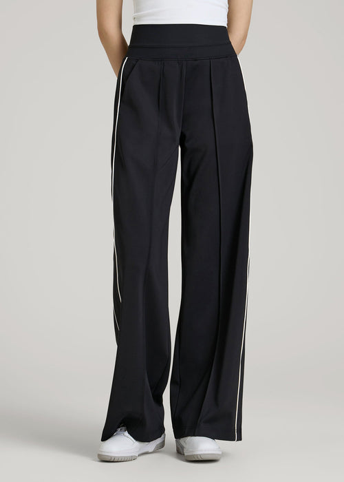 Track Pants with Piping for Tall Women in Black