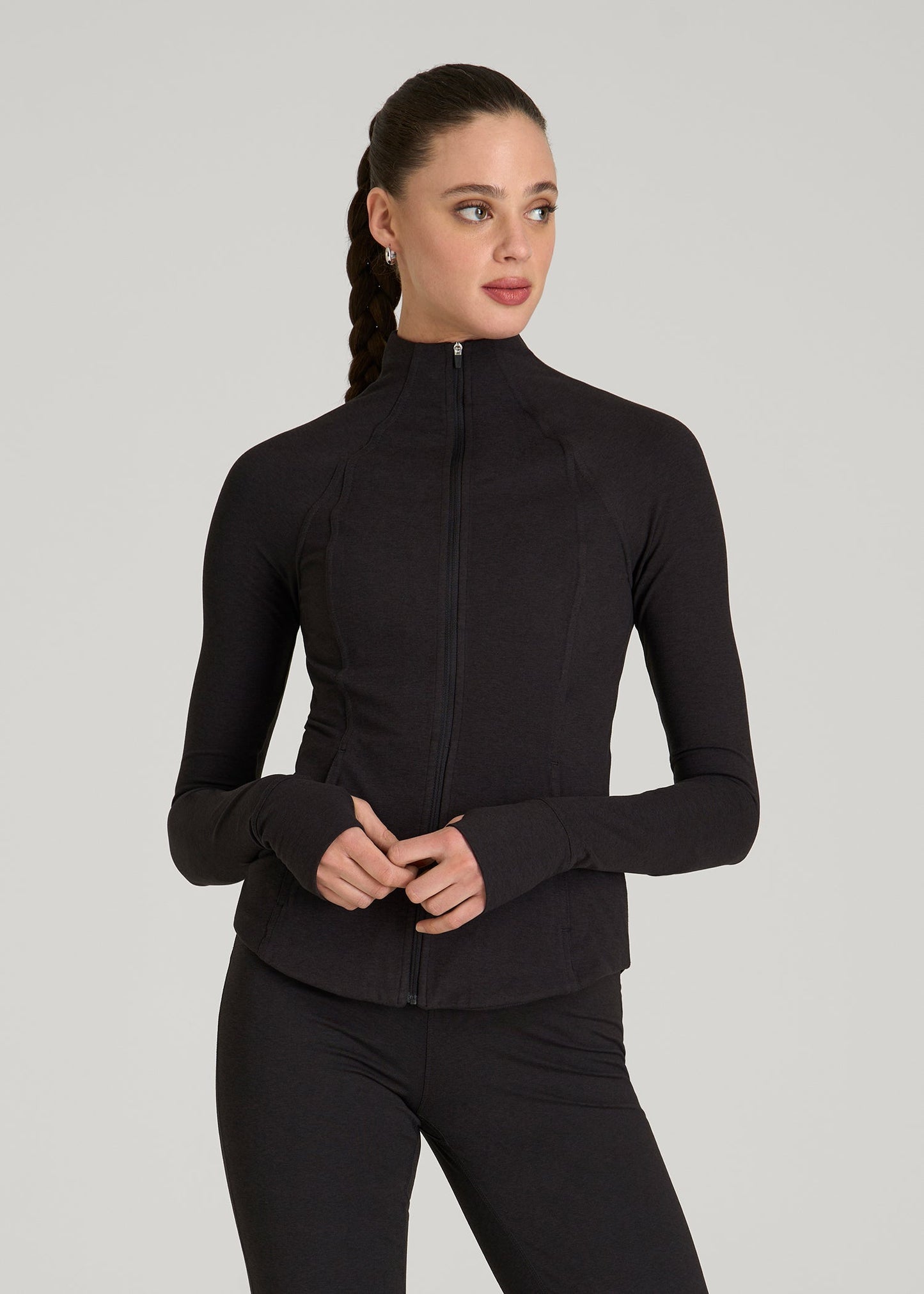 Ultra Soft Athletic Zip Up Jacket for Tall Women in Black Mix