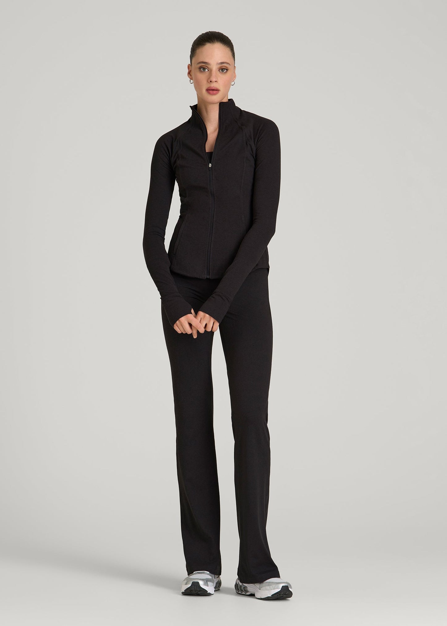 Ultra Soft Athletic Zip Up Jacket for Tall Women in Black Mix
